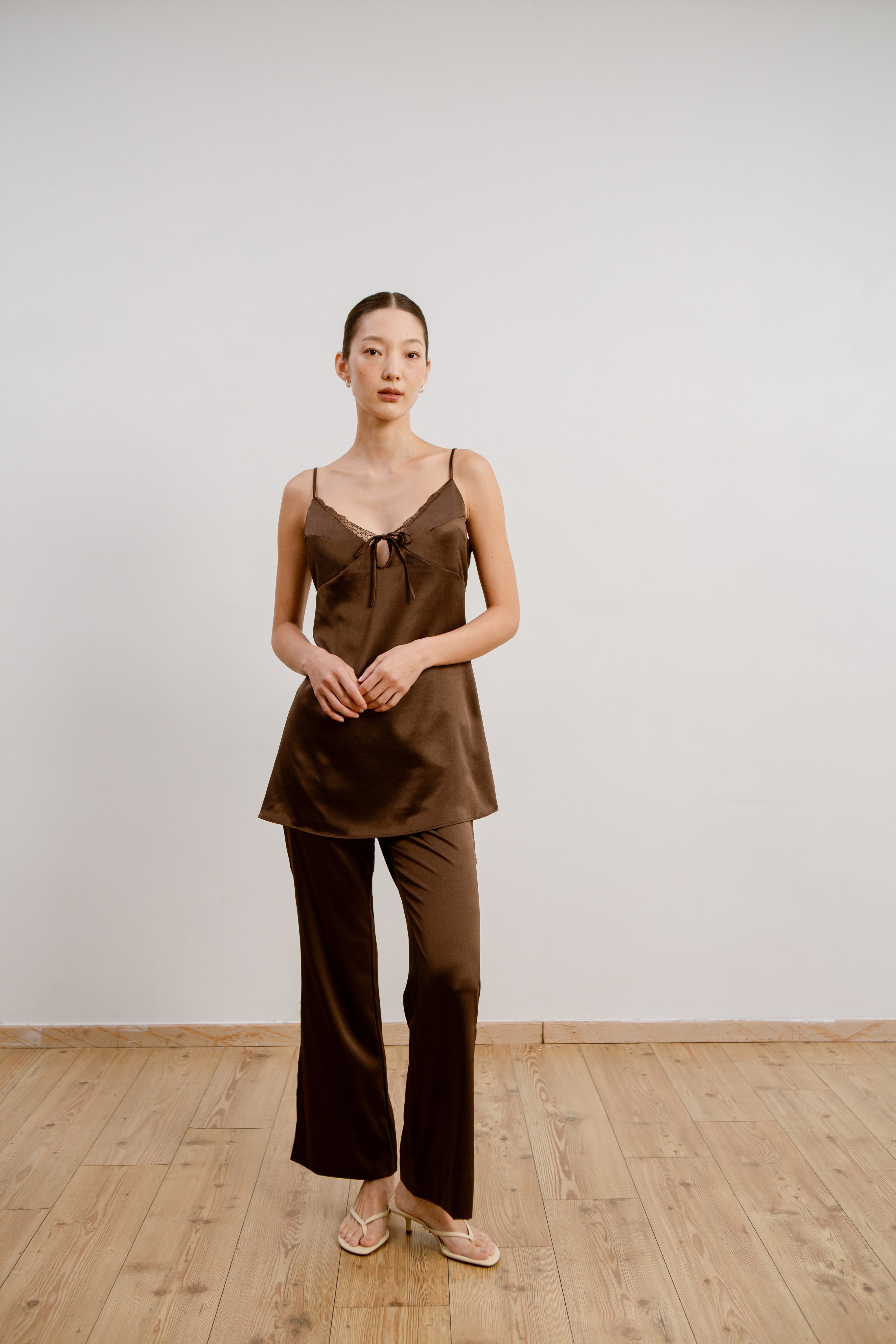 Silk Lace Mini Slip Dress - Cocoa