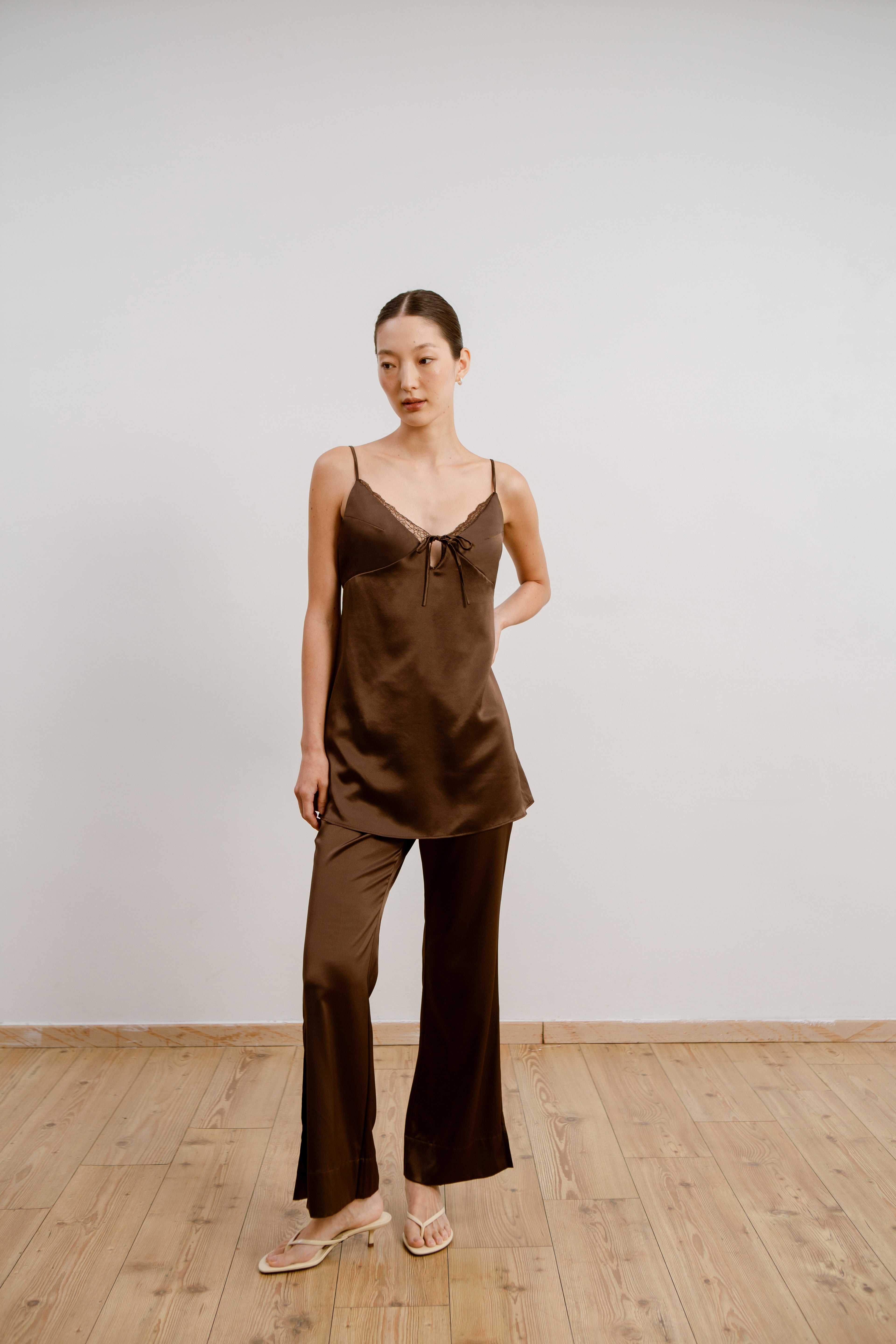 Silk Lace Mini Slip Dress - Cocoa