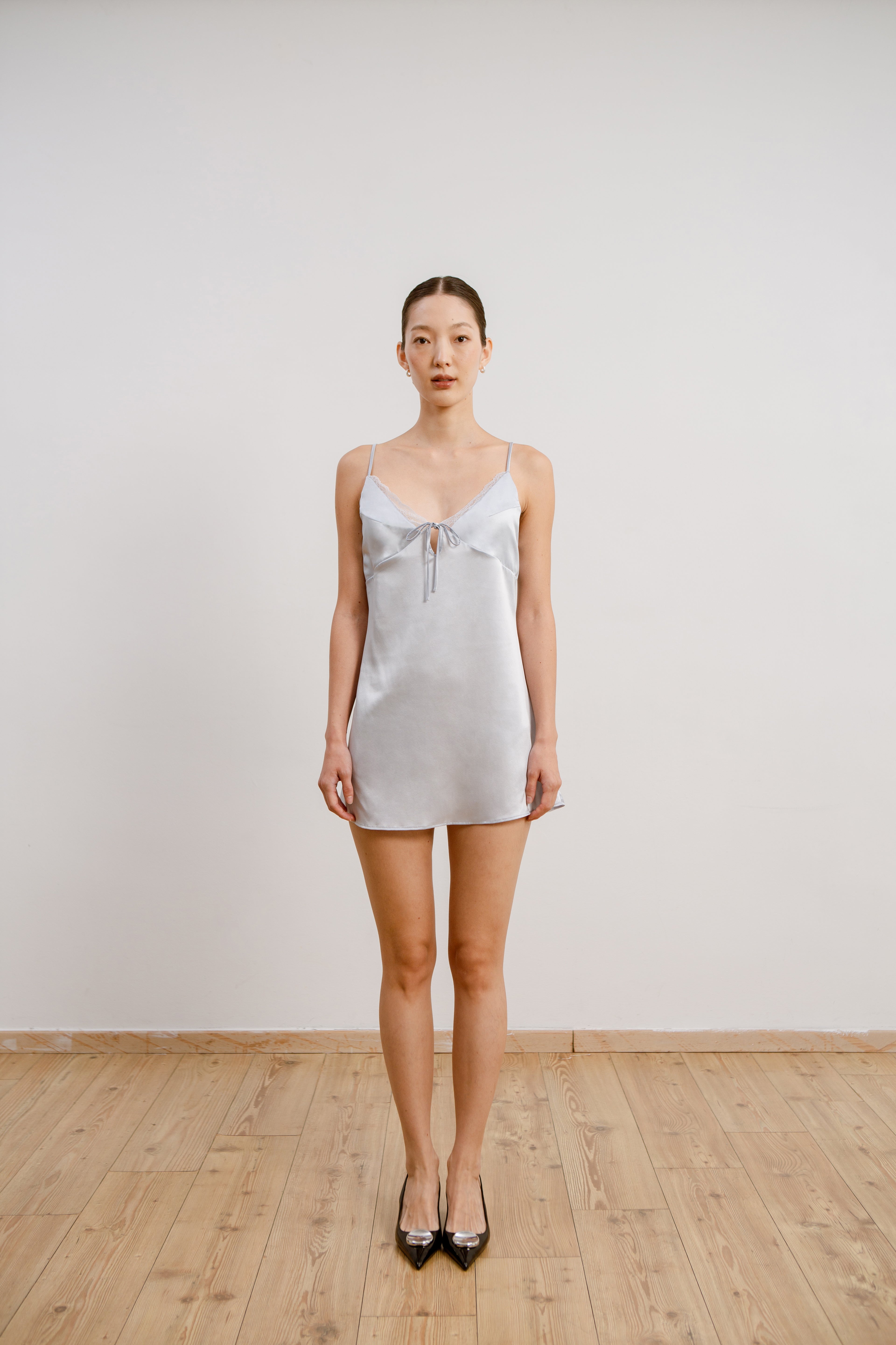 Silk Lace Mini Slip Dress - Mist