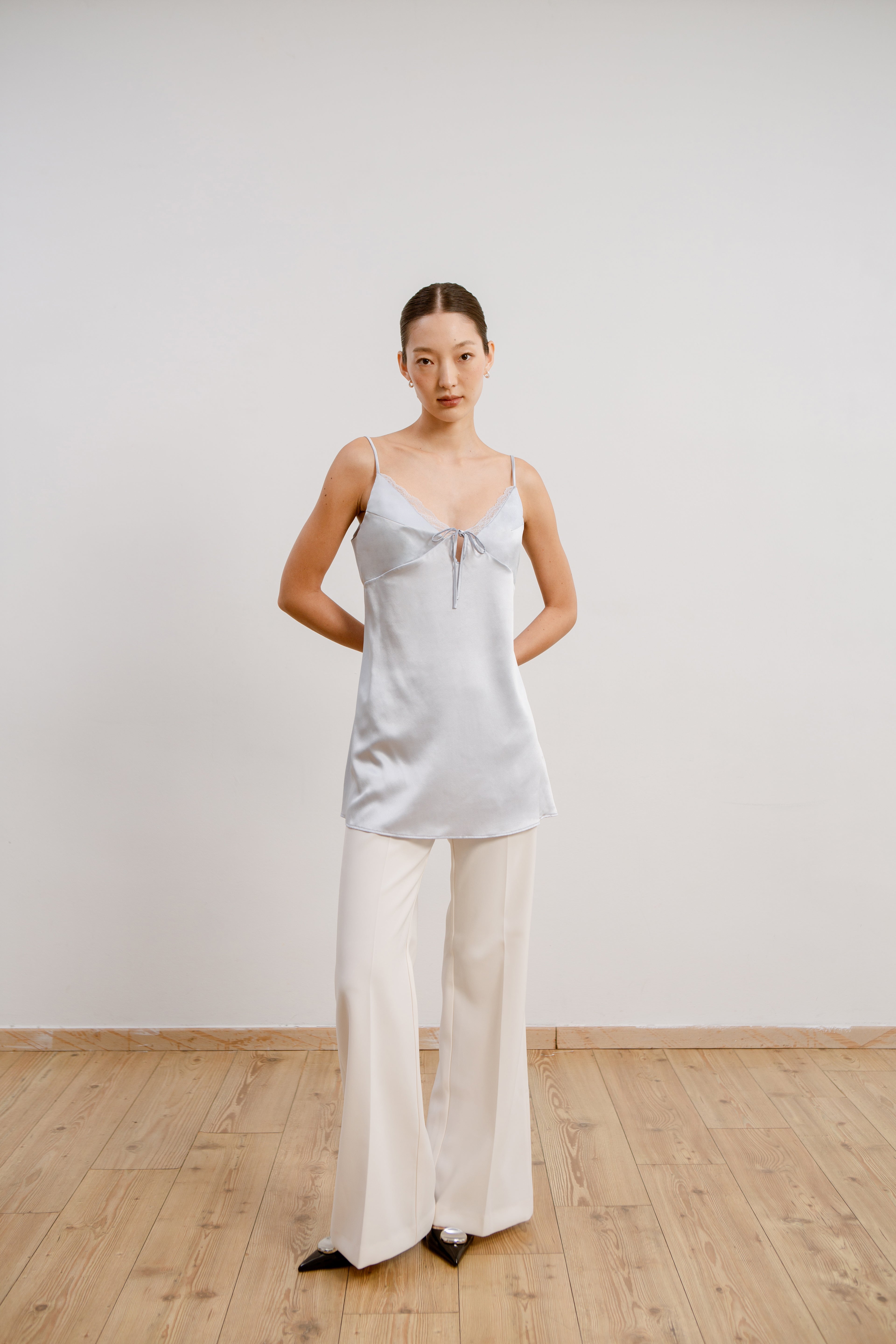 Silk Lace Mini Slip Dress - Mist