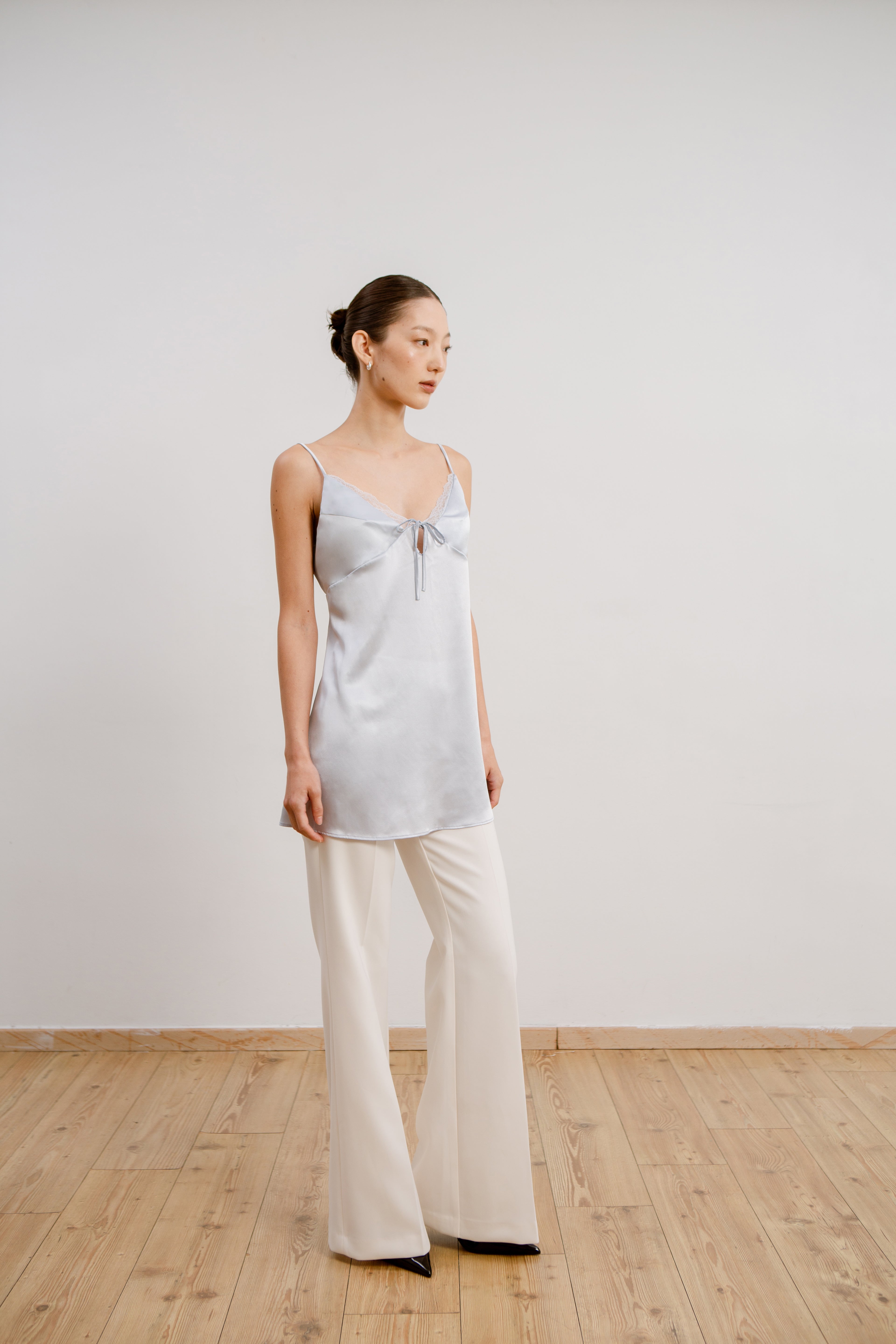 Silk Lace Mini Slip Dress - Mist