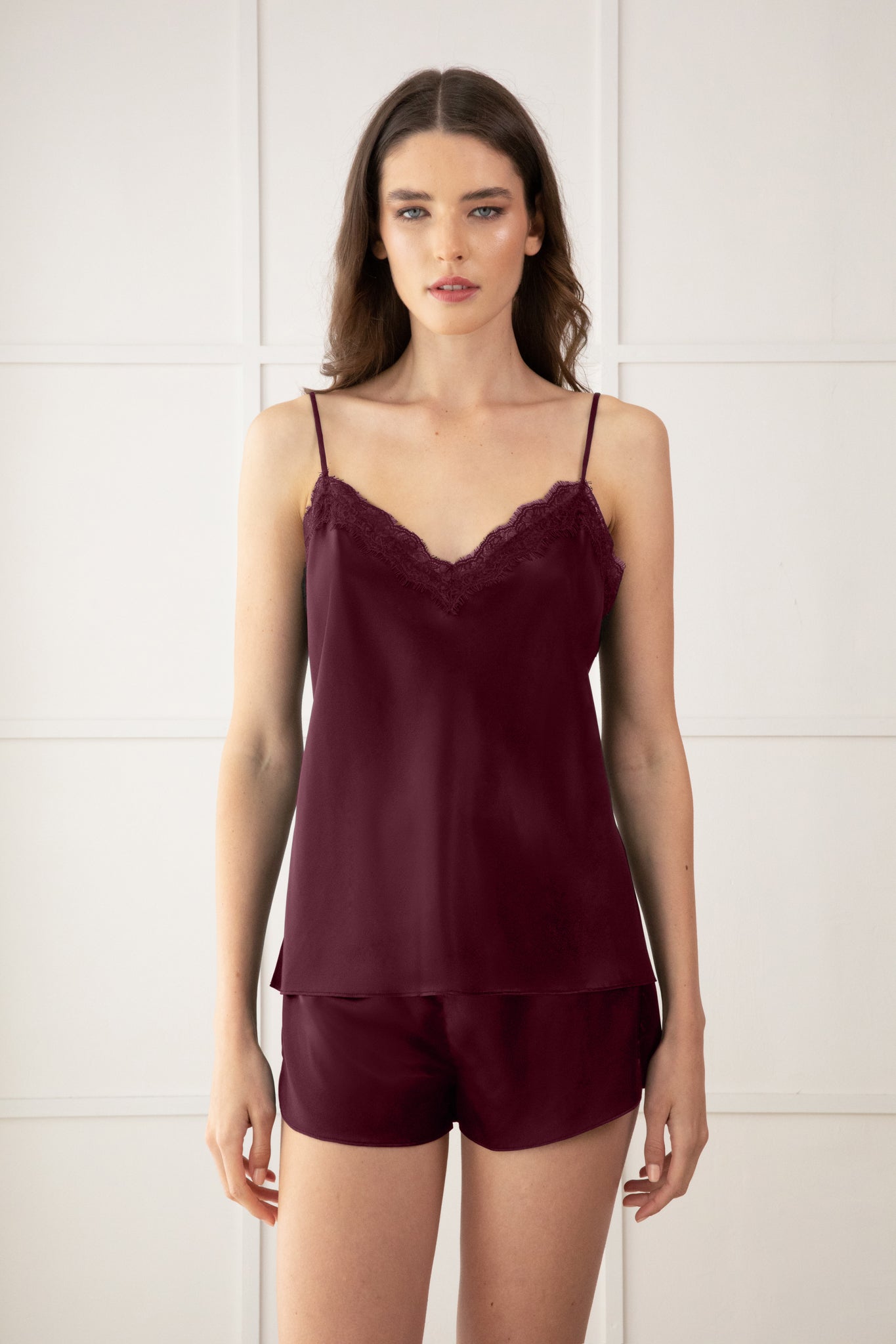 Like Saturdays Silk Lace Camisole Wine Red