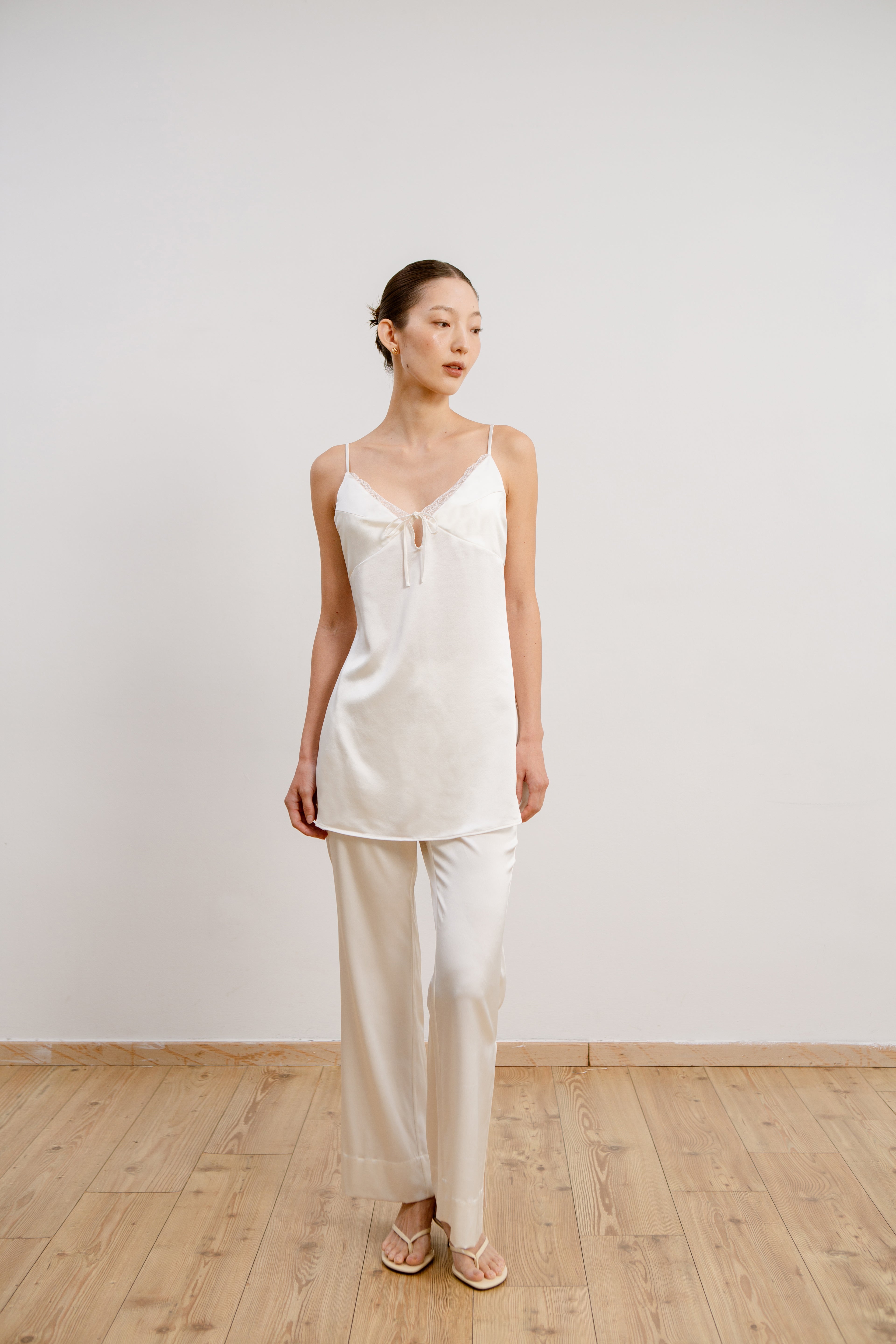Silk Lace Mini Slip Dress - Ivory