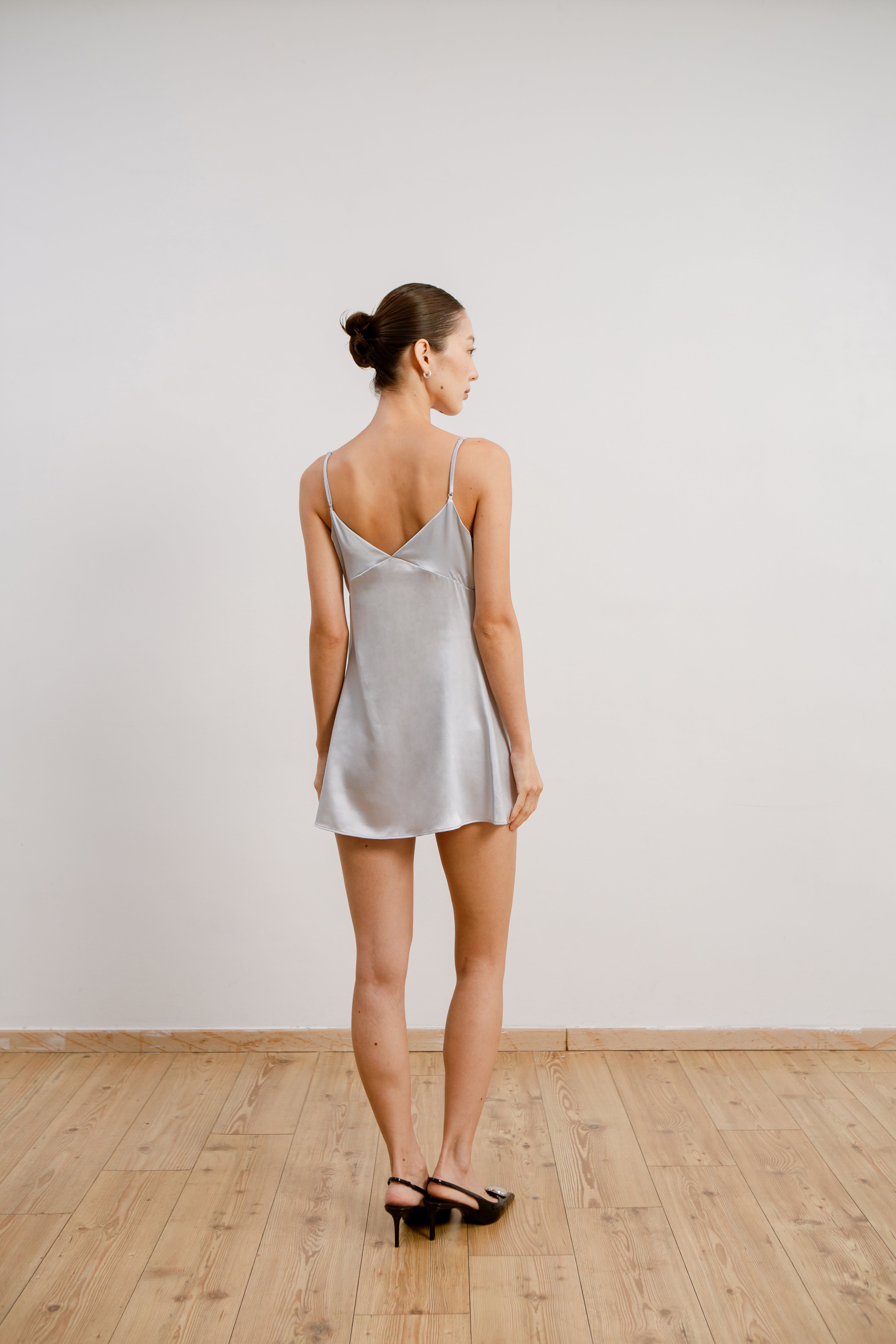 Silk Lace Mini Slip Dress - Mist