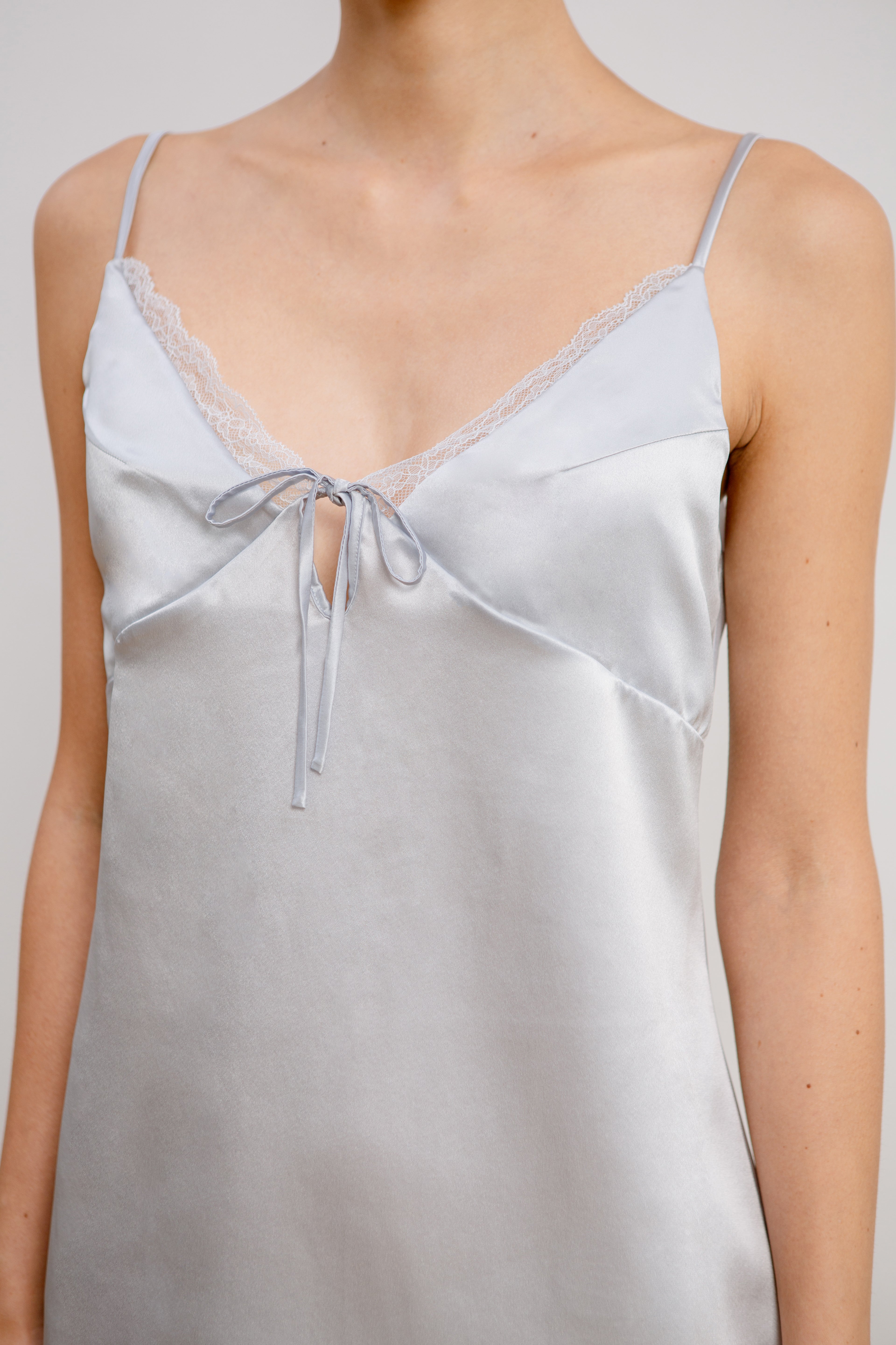 Silk Lace Mini Slip Dress - Mist