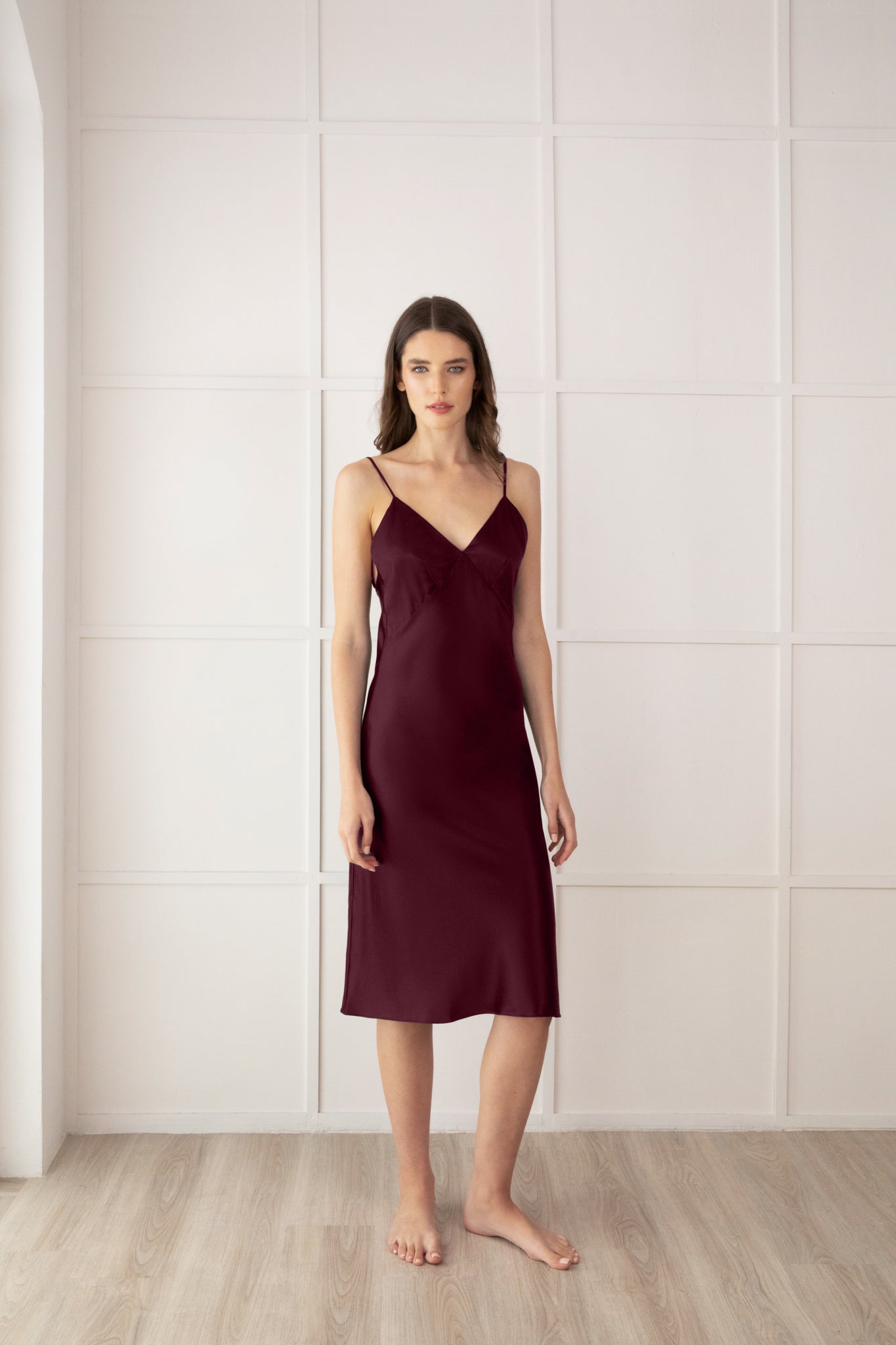 Red Satin Slip Dress Midi Silk Slip Dress - Wine Red Red Satin Slip Dress Midi Silk Slip Dress - Wine Red