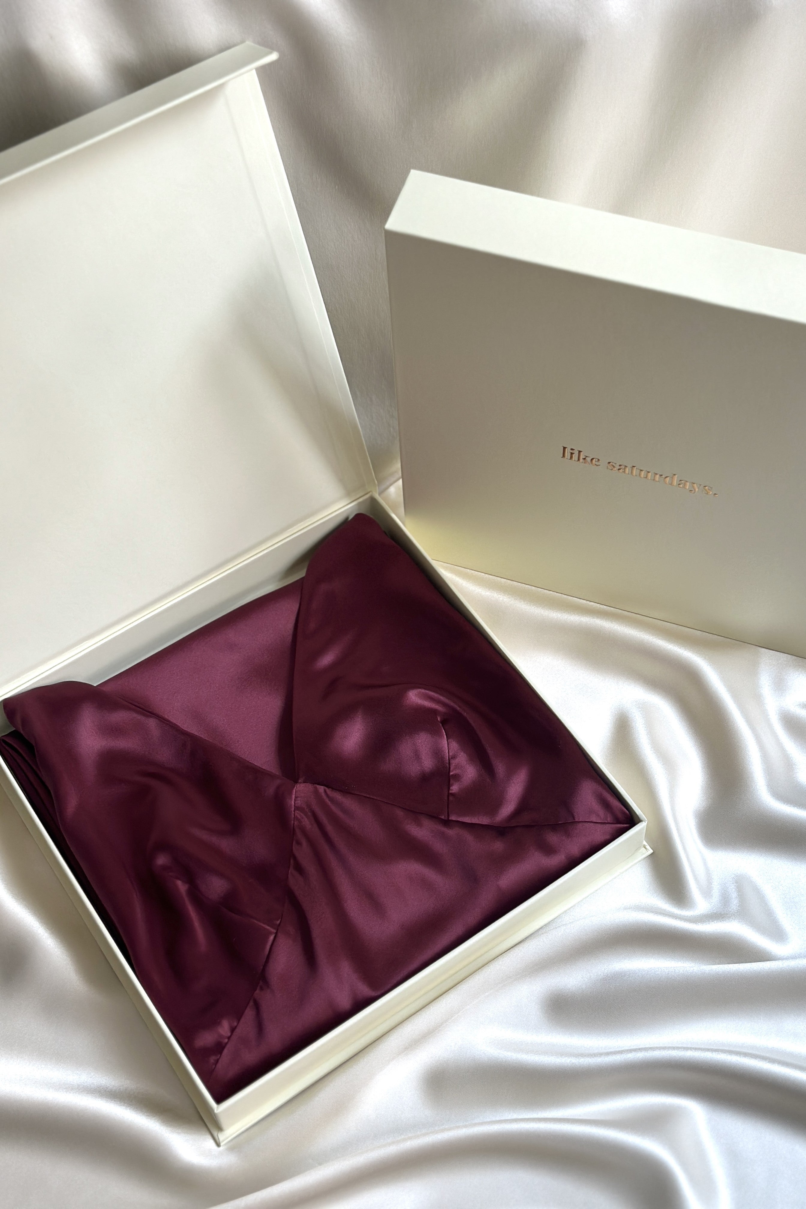Like Saturdays Silk-V-Neck Midi Slip Dress Wine Red in Gift Box